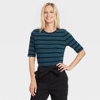 Women's Elbow Sleeve T-shirt - Who What Wear Teal Blue/black