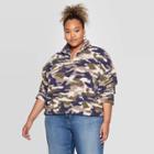 Women's Camo Print Weekend Plus Size 1/4 Zip Long Sleeve Sherpa Sweatshirt - Grayson Threads (juniors') - Green 1x, Women's,