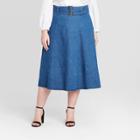 Women's Plus Size Belted Swing A-line Midi Skirt - Who What Wear Wild Blue