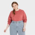 Women's Plus Size Fleece Tunic Sweatshirt - Universal Thread Rose Red