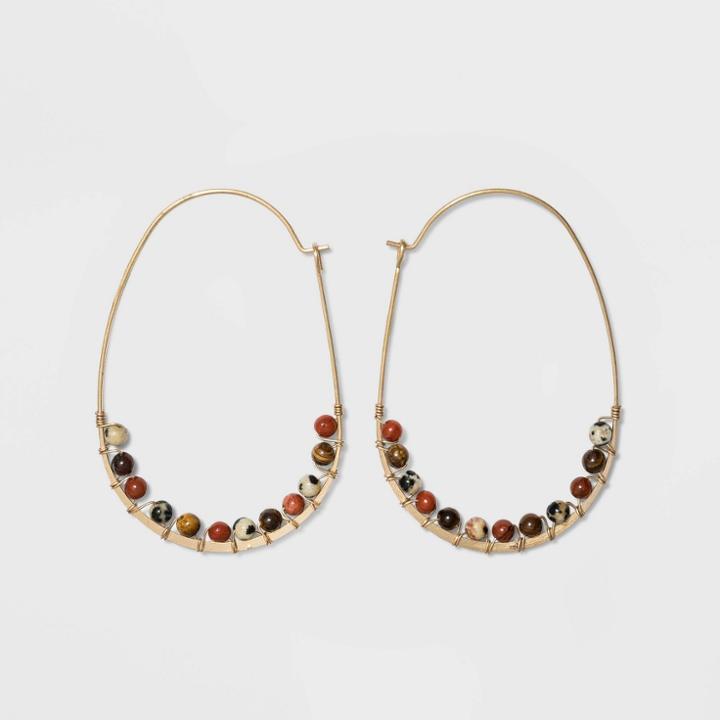 Brass Semi Red Jasper Tiger Eye Dalmatian Earrings - Universal Thread Gold,