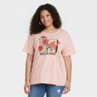 Women's Mtv Plus Size Floral Print Logo Short Sleeve Graphic T-shirt - Pink