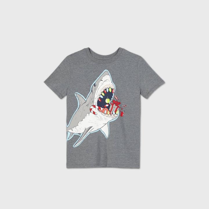 Boys' Short Sleeve Christmas Shark Graphic T-shirt - Cat & Jack Gray