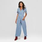 Women's Striped Short Sleeve Tie Sleeve Wrap Jumpsuit - Xhilaration