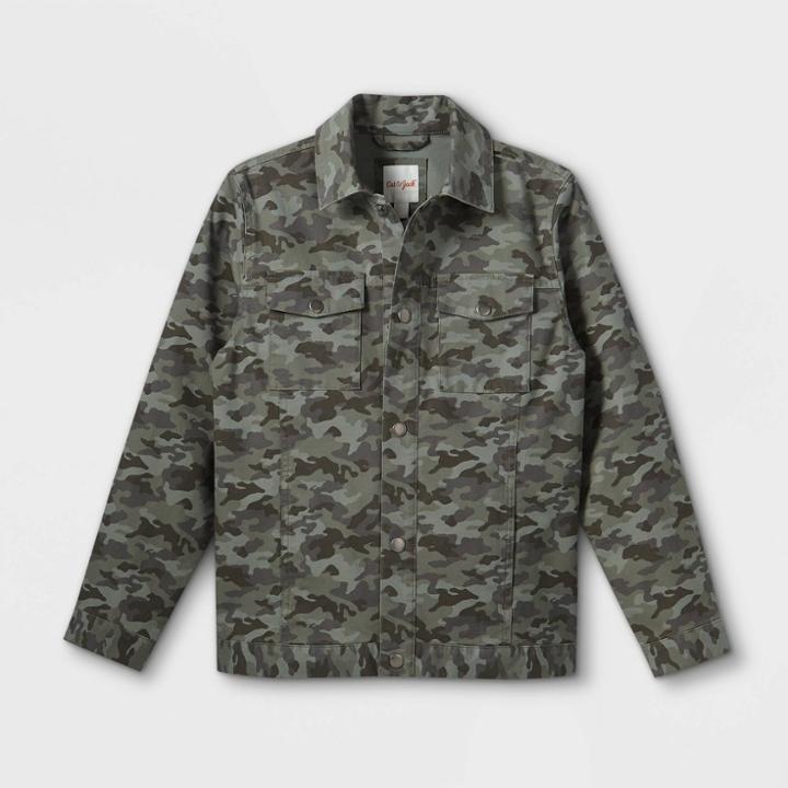 Boys' Button-up Camo Shirt Jacket - Cat & Jack Olive Green