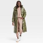 Women's Duvet Wet Look Puffer Jacket - A New Day Ivy Green