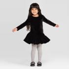 Toddler Girls' Long Sleeve Velour Dress - Cat & Jack Black 12m, Toddler Girl's