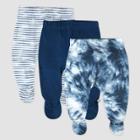 Honest Baby 3pk Footed Harem Pants - Blue Tie-dye Newborn