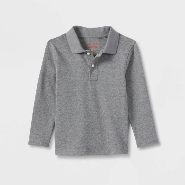 Toddler Boys' Long Sleeve Interlock Uniform Polo Shirt - Cat & Jack Gray