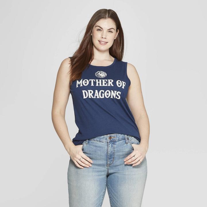 Women's Game Of Thrones Daenerys Targaryen Plus Size Mother Of Dragons Hi-lo Crewneck Tank Top (juniors') - Navy