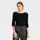 Women's Long Sleeve Ribbed T-shirt - A New Day Black