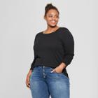 Women's Plus Size Crew Neck Long Sleeve T-shirt - Ava & Viv Black