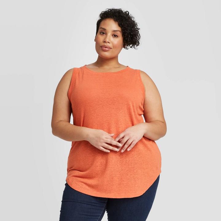 Women's Plus Size Crewneck Linen Tank Top - Ava & Viv Orange X, Women's