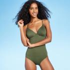 Women's Ribbed Tie Back One Piece Swimsuit - Shade & Shore Palm Green