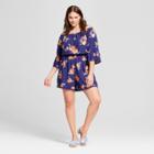Women's Plus Size Floral Print Off The Shoulder Romper - Xhilaration Navy