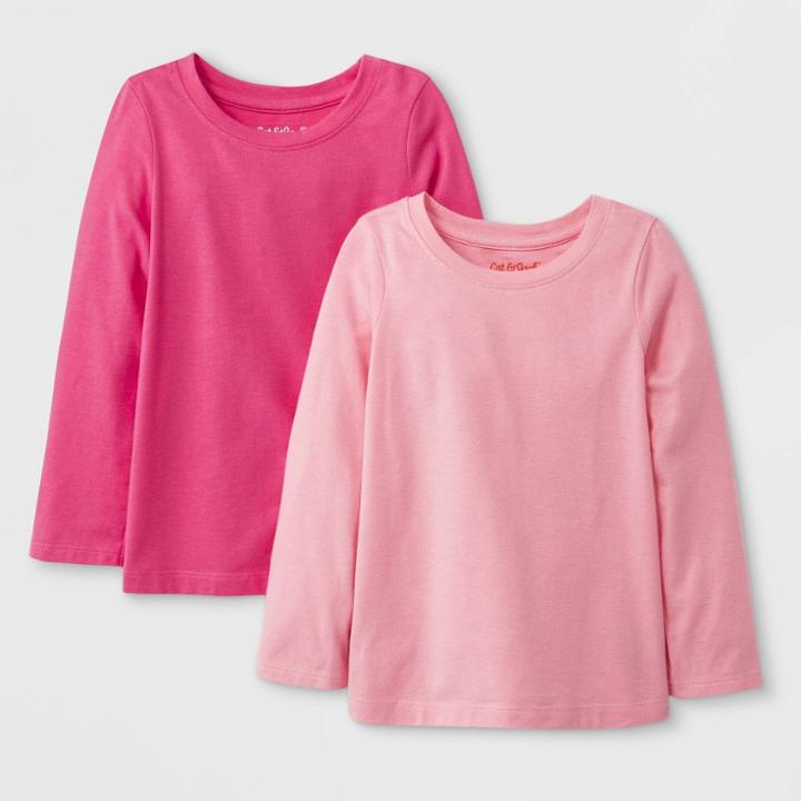Toddler Girls' 2pk Long Sleeve Solid T-shirt - Cat & Jack Pink/light Pink