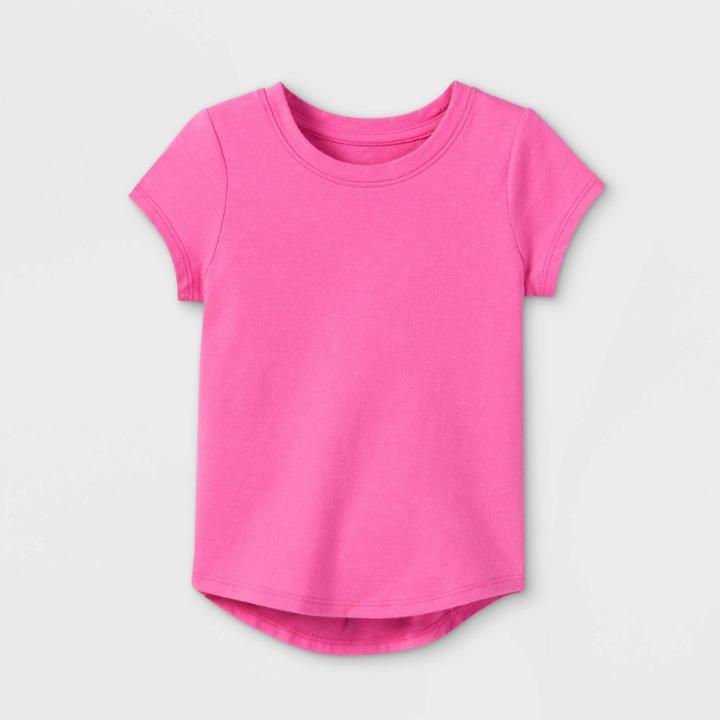 Toddler Girls' Solid Knit Short Sleeve T-shirt - Cat & Jack Bright Pink