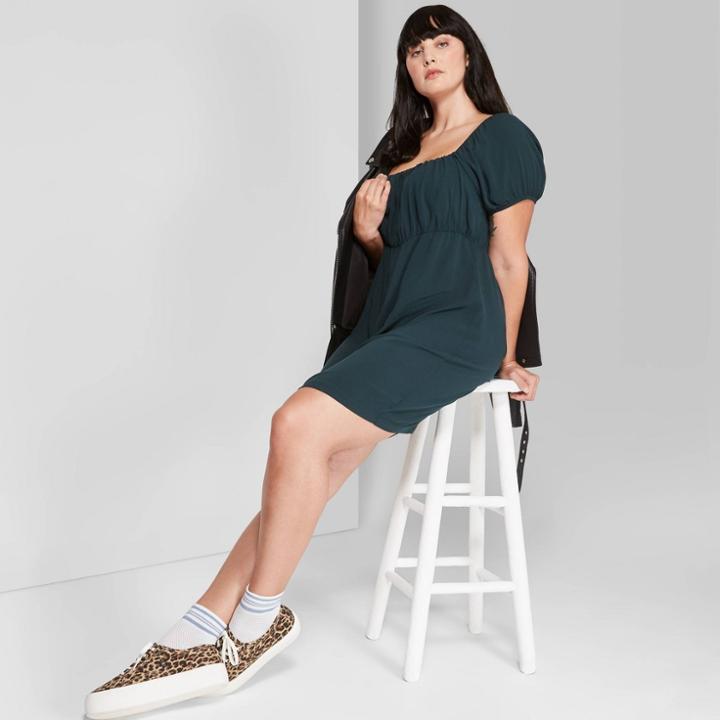 Women's Plus Size Short Sleeve Square Neck Woven Mini Dress - Wild Fable Brunswick Green 2x, Women's,