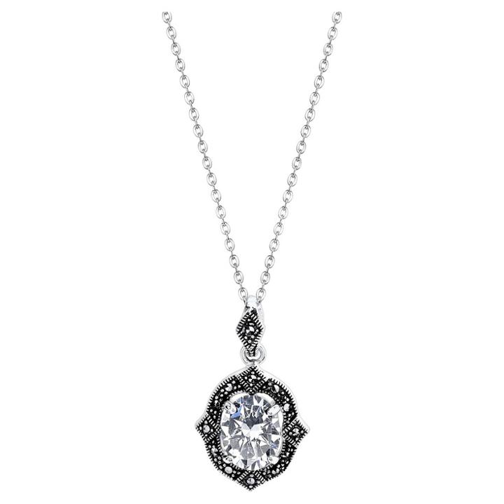 Target Silver Plated Marcasite And Cubic Zirconia Oval Pendant - 19.1, Women's