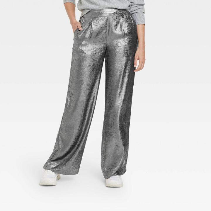 Women's High-rise Metallic Wide Leg Pants - A New Day