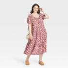 Women's Plus Size Puff Short Sleeve Tiered A-line Dress - Knox Rose Cognac Paisley