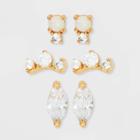 14k Gold Plated Simulated Opal And Cubic Zirconia Stud Earring Set 3pc - A New Day Gold