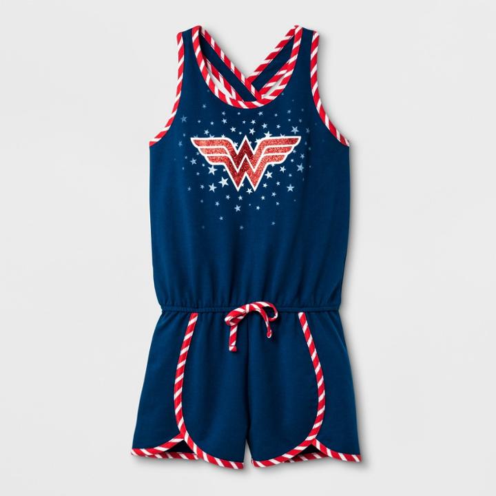 Girls' Dc Comics Wonder Woman Romper - Navy
