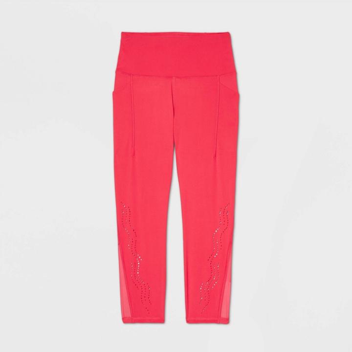 Women's High-rise Sculpted Linear Laser Cut Capri Leggings 21 - All In Motion Fire Red Xs, Women's, Red Red