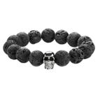 Men's Crucible Lava Rock And Steel Skull Beaded Stretch Bracelet, Size: