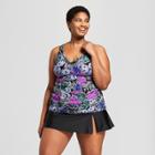 Women's Plus Size Lattice Trim Tankini Top - Ava & Viv Purple Floral