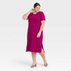 Women's Plus Size Short Sleeve Rib Knit T-shirt Dress - A New Day Dark Purple