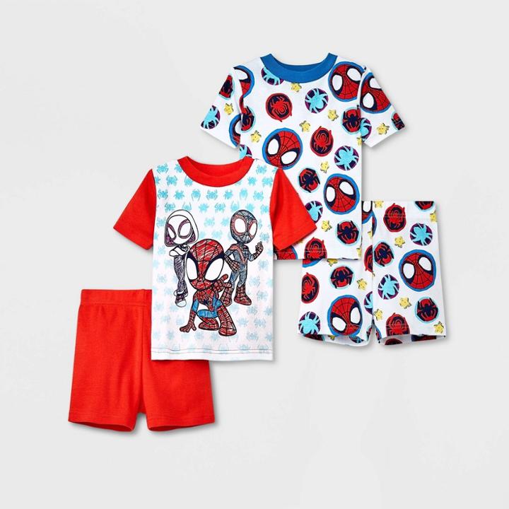 Toddler Boys' 4pc Marvel Spider-man Top And Shorts Pajama