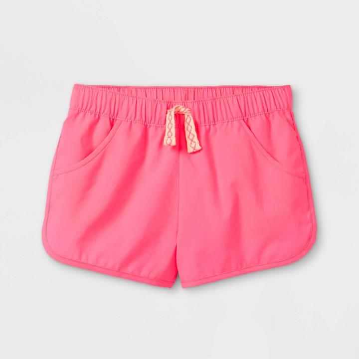 Girls' Solid Woven Swim Shorts - Cat & Jack Pink
