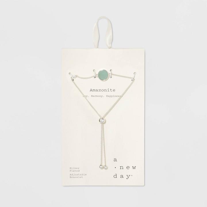 Silver Plated Amazonite Stone Bolo Bracelet - A New Day