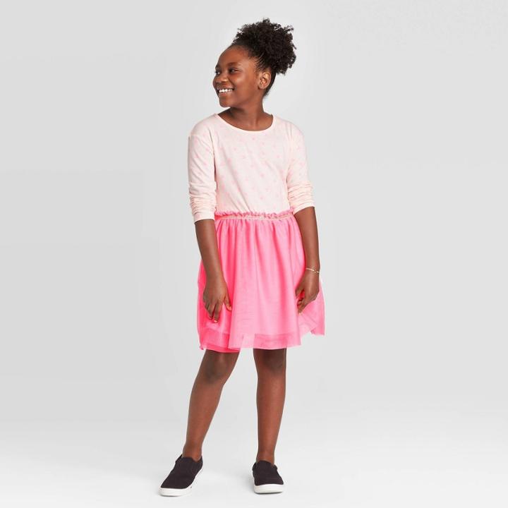 Girls' Long Sleeve Heart Tutu Dress - Cat & Jack Pink S, Girl's,