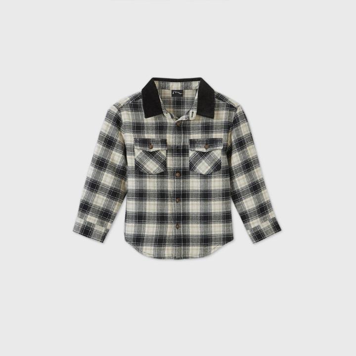 Toddler Boys' Plaid Long Sleeve Button-down Shirt With Corduroy Collar - Art Class Black