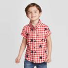 Toddler Boys' Gingham Stars Woven Button-down Shirt - Cat & Jack Red 12m, Toddler Boy's