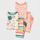 Toddler Girls' 4pc Floral Striped & Leopard Tight Fit Pajama Set - Cat & Jack Beige