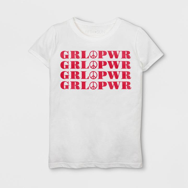 Fifth Sun Girls' Power Of Peace Graphic Short Sleeve T-shirt - White