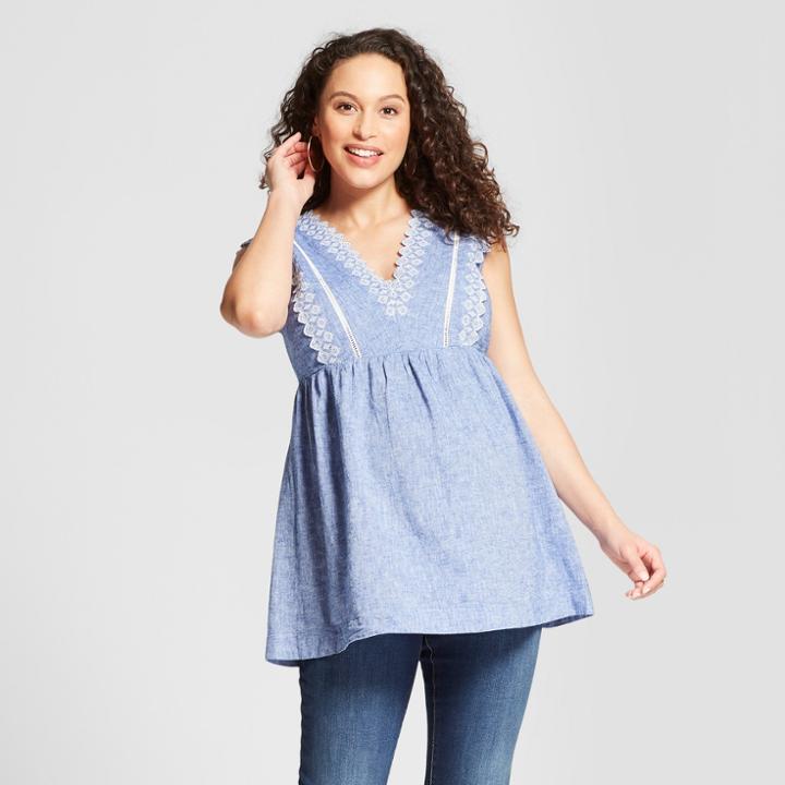 Maternity Eyelet V-neck Tank - Isabel Maternity By Ingrid & Isabel Chambray L, Infant Girl's, Blue