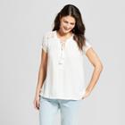 Women's Short Sleeve Embroidered Textured Top - Knox Rose White