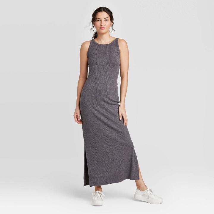Women's Sleeveless Rib Knit Dress - A New Day Charcoal Heather Xs, Women's, Grey Grey