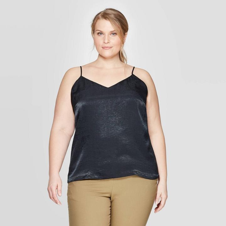 Women's Plus Size V-neck Woven Cami - Prologue Black X