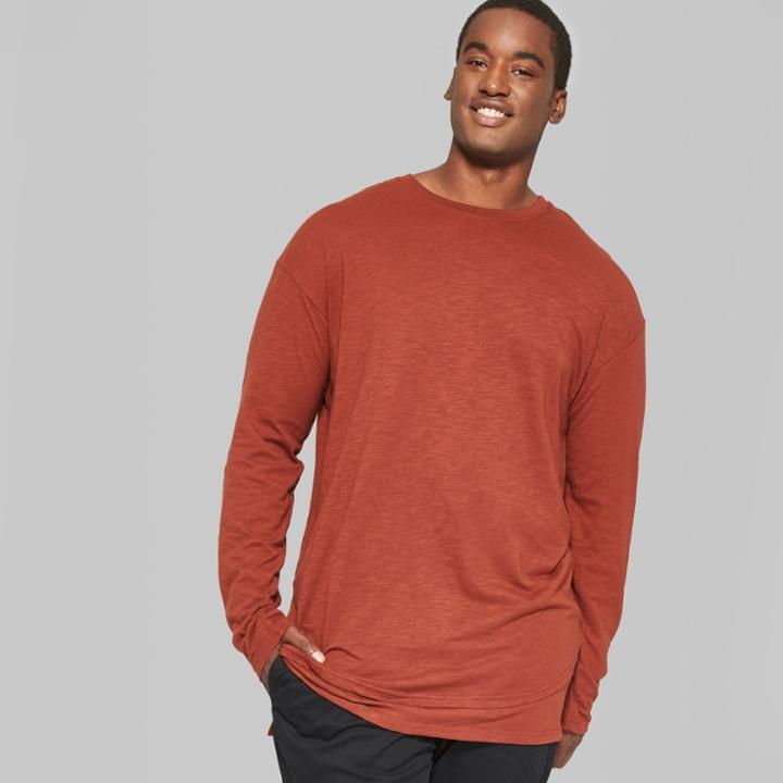 Men's Big & Tall Long Sleeve Double Hem T-shirt - Original Use Rose Cloud