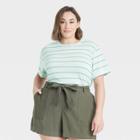 Women's Plus Size Striped Short Sleeve Linen T-shirt - A New Day