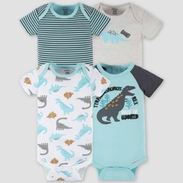 Gerber Baby 4pk Dinos Onesies - White/blue/gray
