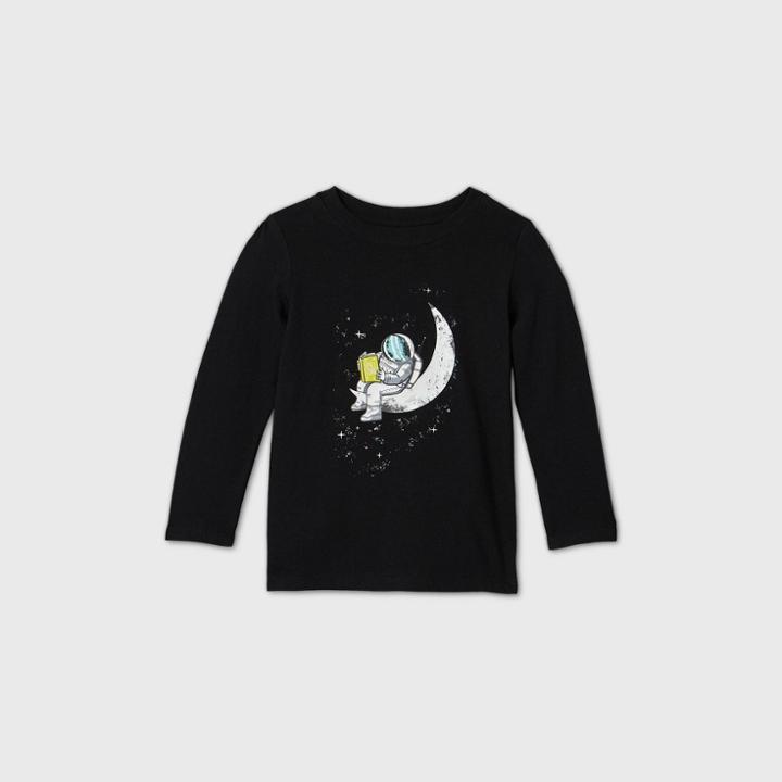 Toddler Boys' Astronaut Reading Moon Graphic Long Sleeve T-shirt - Cat & Jack Black