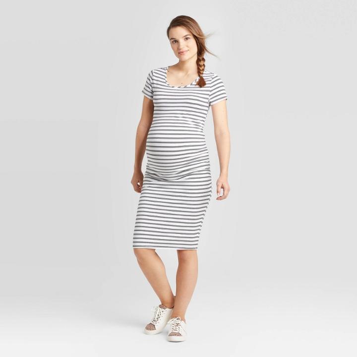 Striped Short Sleeve T-shirt Maternity Dress - Isabel Maternity By Ingrid & Isabel White/black