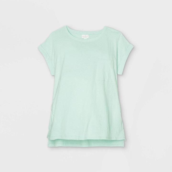 Maternity Linen Like Cuff Short Sleeve T-shirt - Isabel Maternity By Ingrid & Isabel Aqua