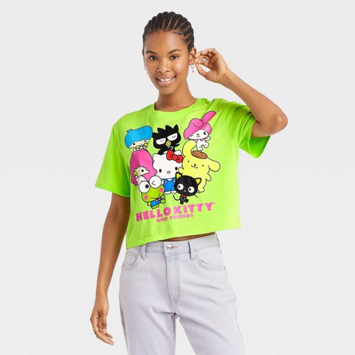 Women's Hello Kitty Short Sleeve Cropped Graphic T-shirt - Green
